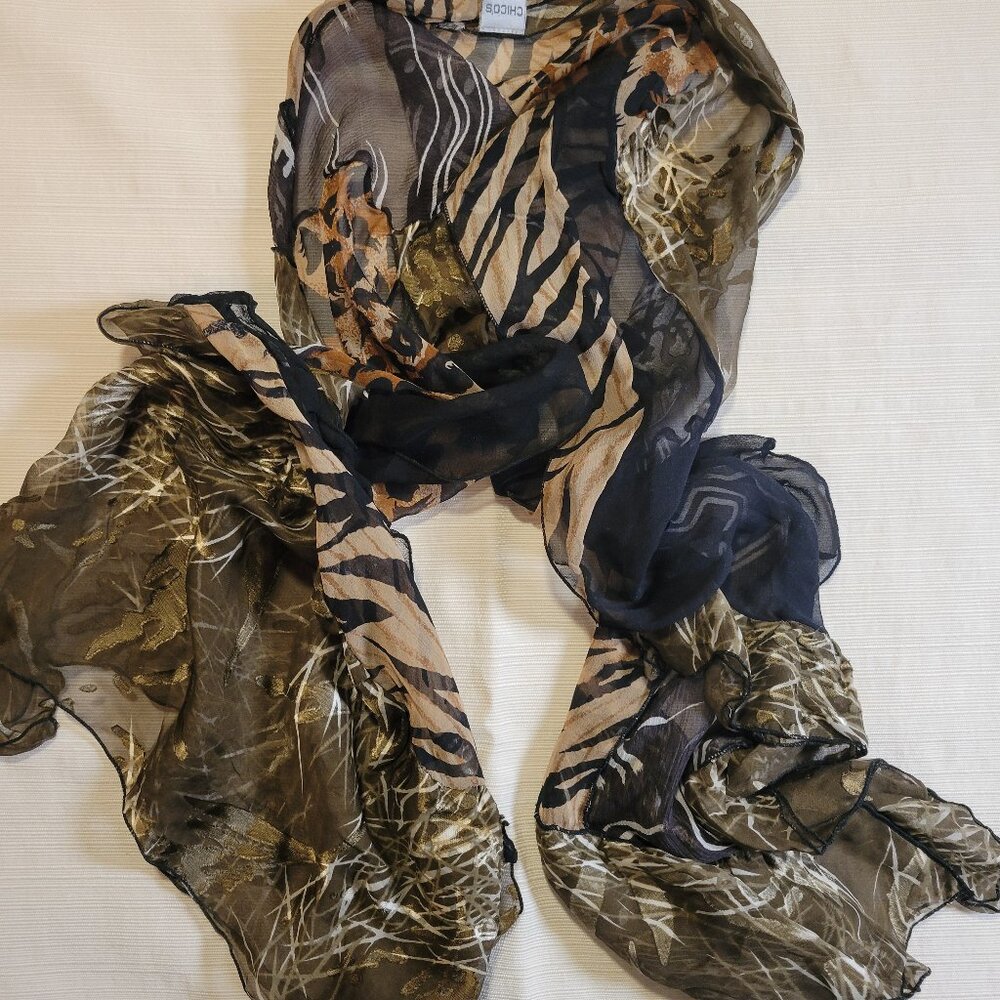 Chico's Animal Print Sheer Ruffled Scarf